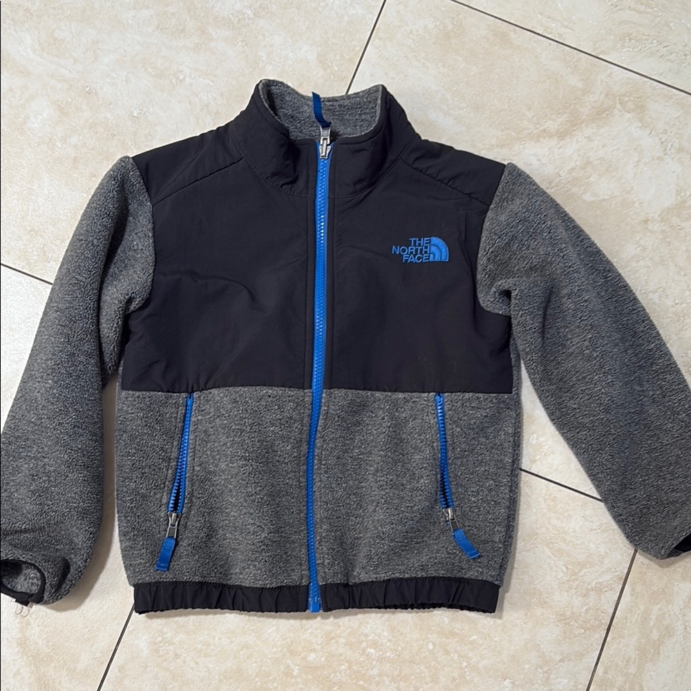 The North Face Black and Gray Fleece Jacket with Blue Zipper